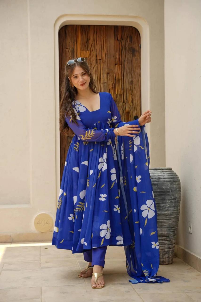 PREMIUM BLUE  READYMADE ANARKALI SUIT SET TD-6011