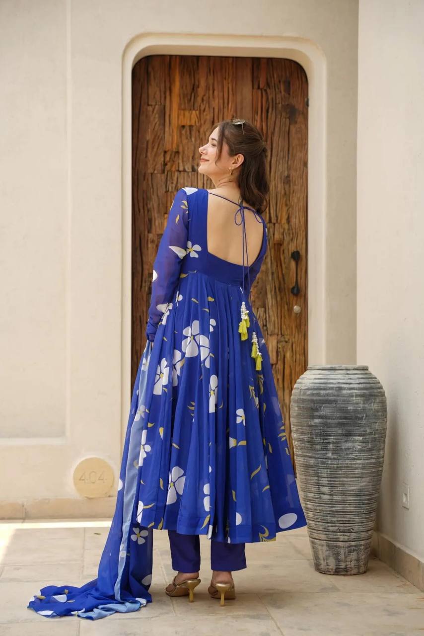 PREMIUM BLUE  READYMADE ANARKALI SUIT SET TD-6011