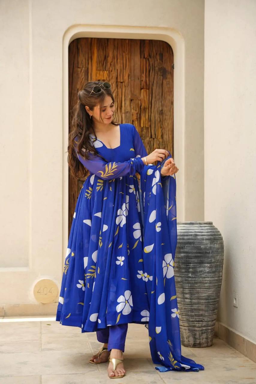 PREMIUM BLUE  READYMADE ANARKALI SUIT SET TD-6011