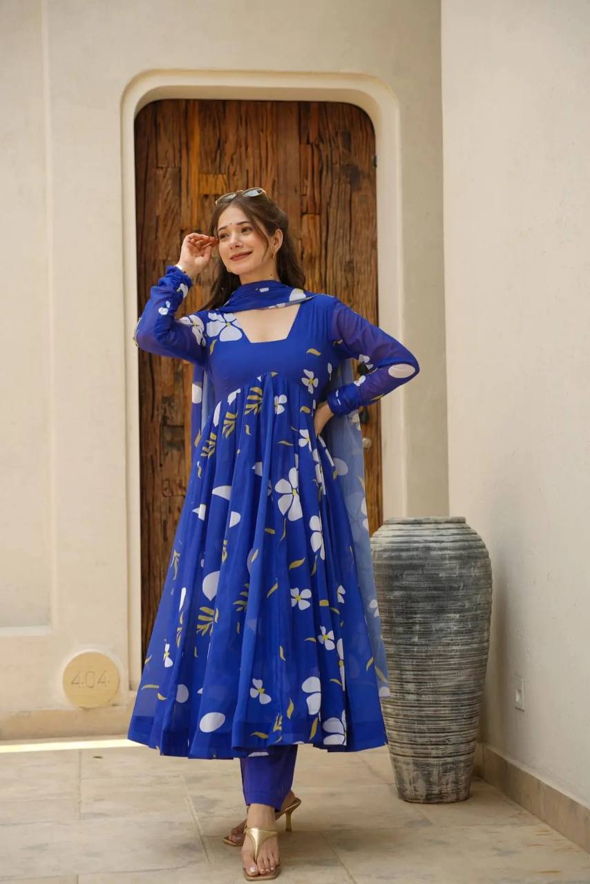 PREMIUM BLUE  READYMADE ANARKALI SUIT SET TD-6011