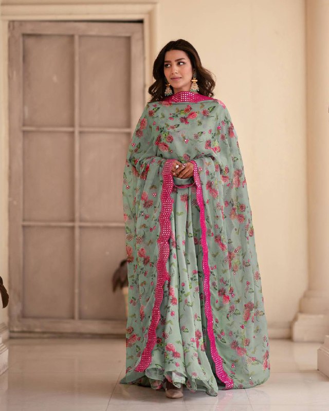 SKY FLOREL PREMIUM READYMADE GOWN SUIT TD-6012