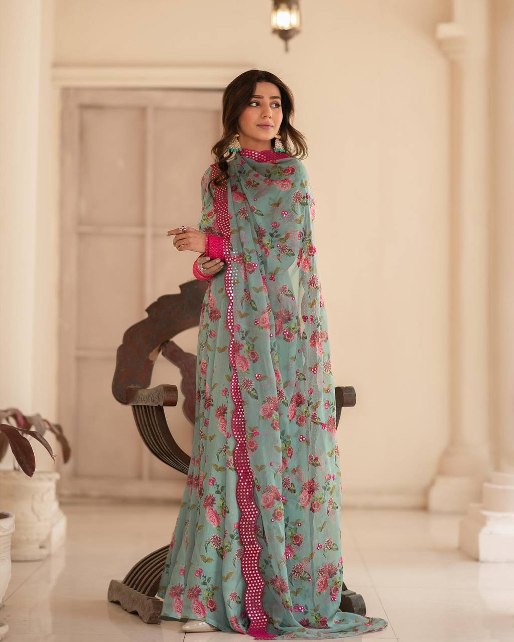 SKY FLOREL PREMIUM READYMADE GOWN SUIT TD-6012