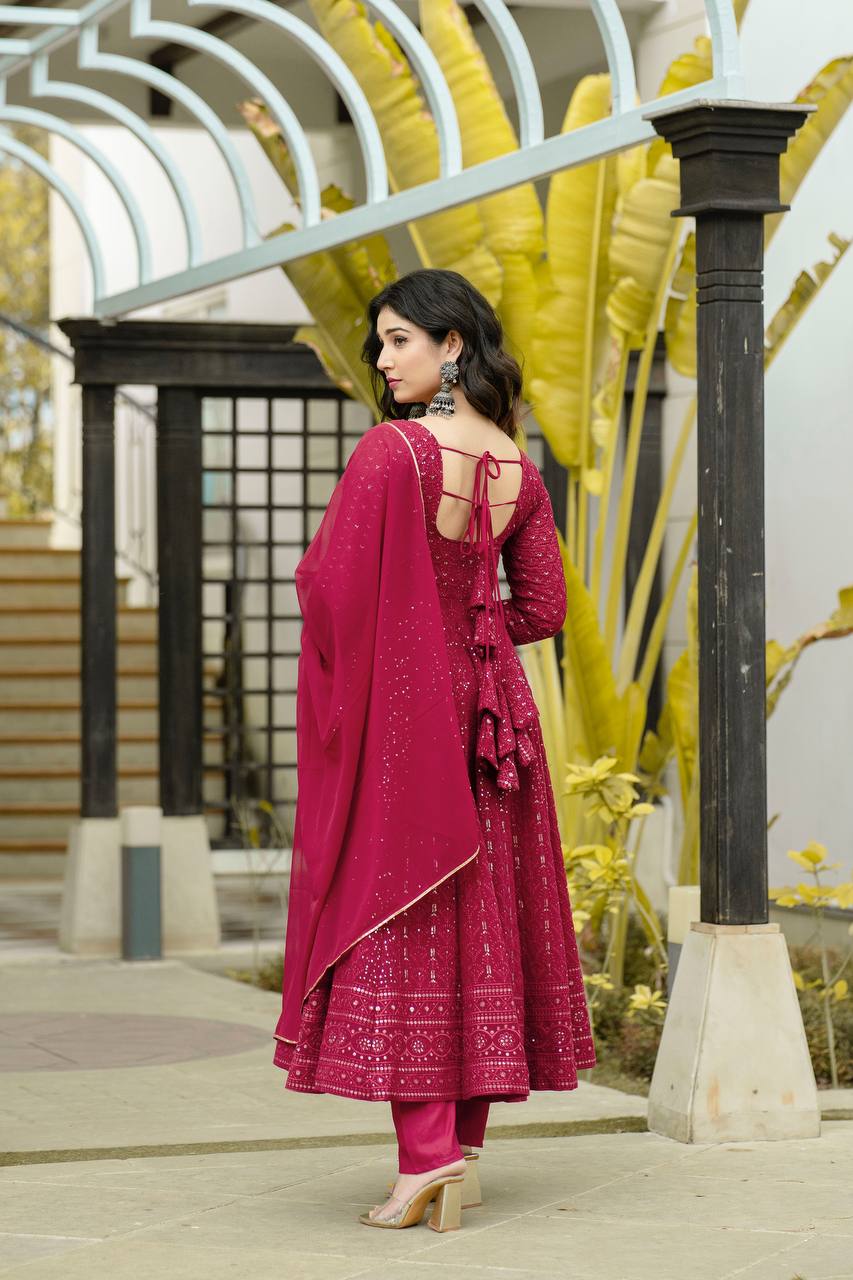 PREMIUM MAROON READYMADE KALI-CUT ANARKALI SUIT SET TD-6013