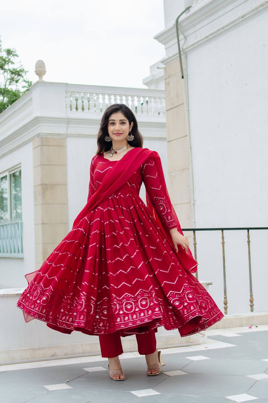 RED PREMIUM READYMADE ANARKALI SUIT SET TD-6016