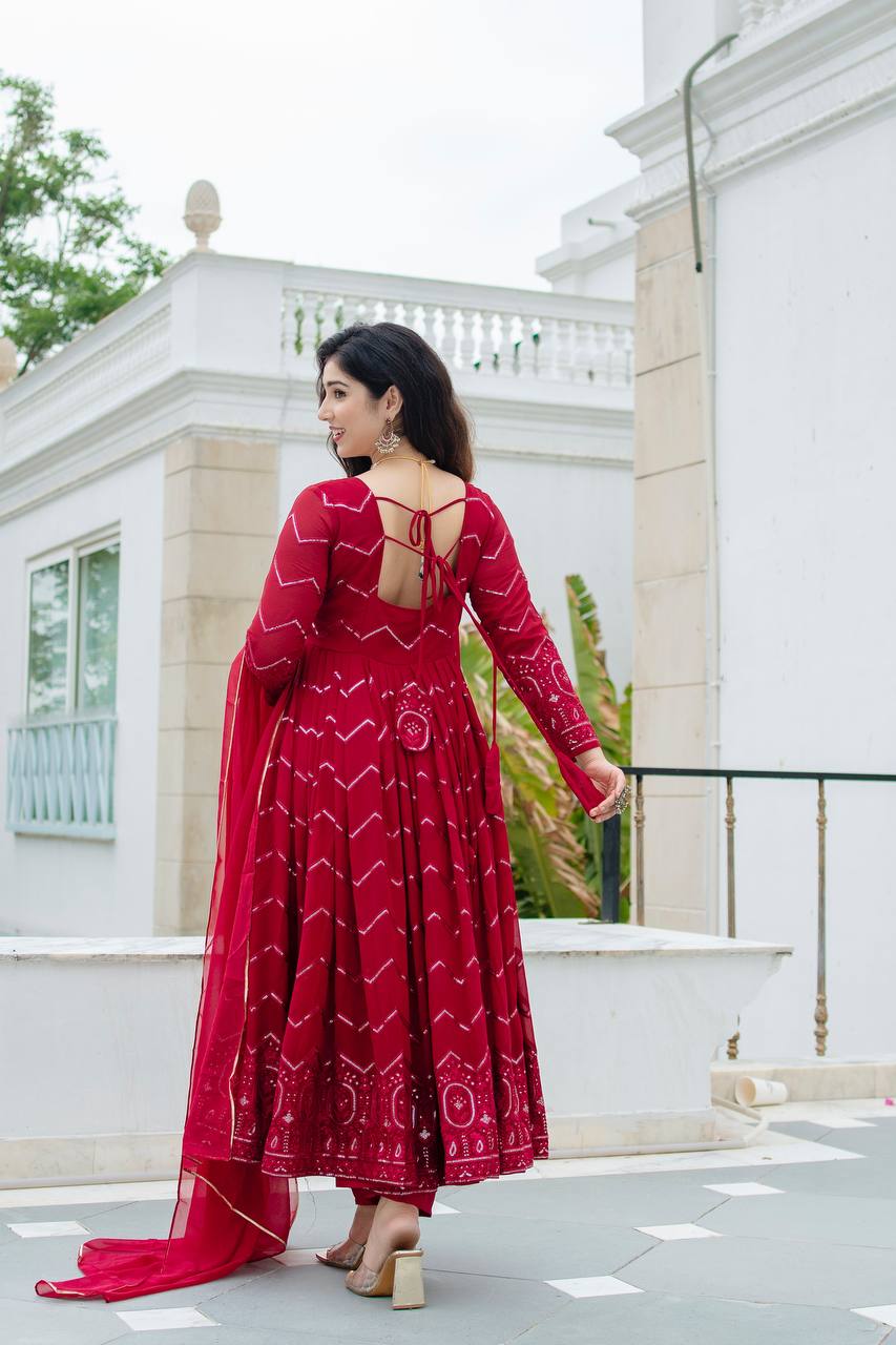 RED PREMIUM READYMADE ANARKALI SUIT SET TD-6016