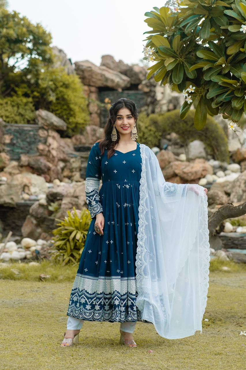 DARK BLUE PREMIUM READYMADE ANARKALI SUIT SET TD-6018