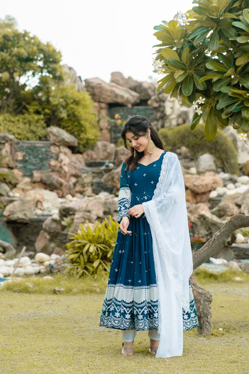 DARK BLUE PREMIUM READYMADE ANARKALI SUIT SET TD-6018