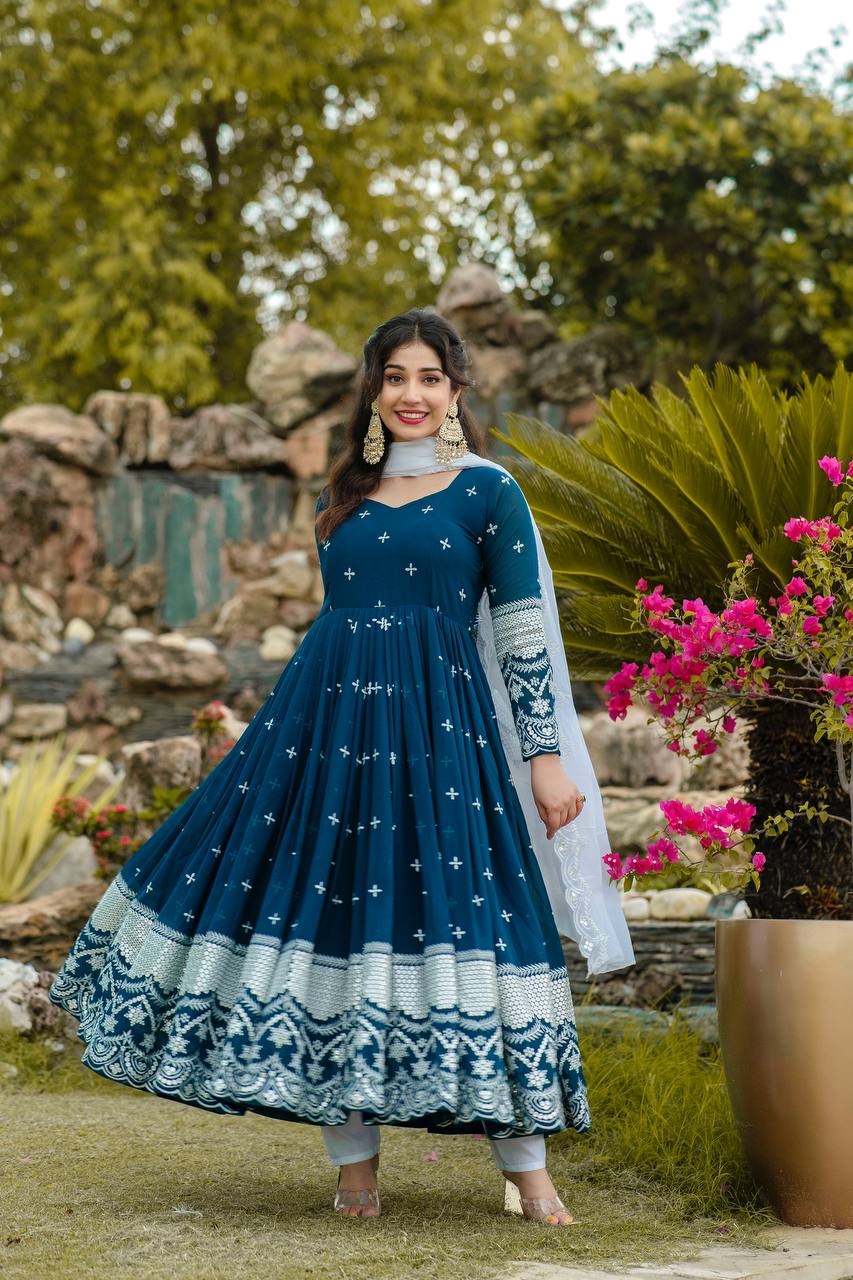 DARK BLUE PREMIUM READYMADE ANARKALI SUIT SET TD-6018