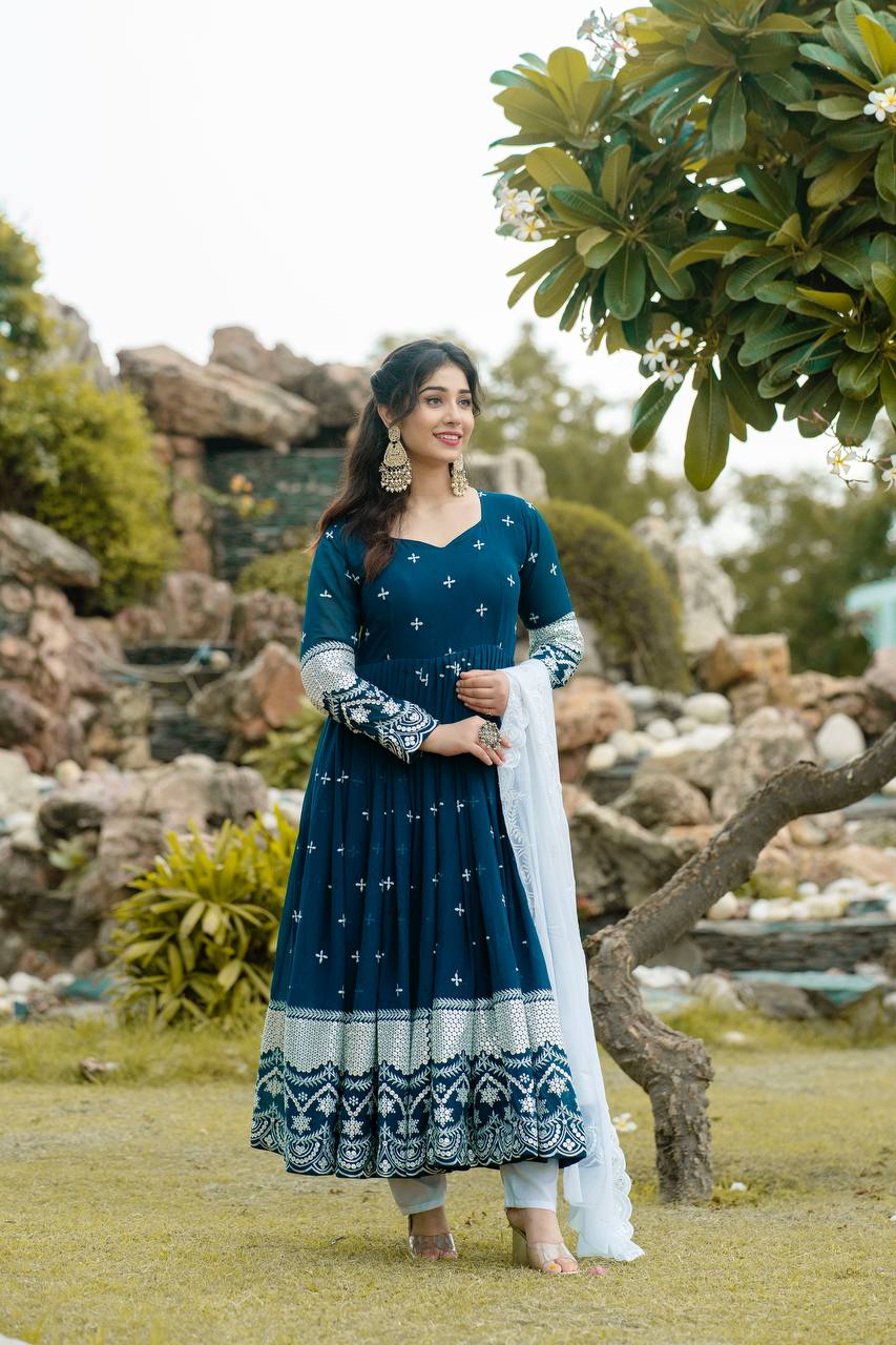 DARK BLUE PREMIUM READYMADE ANARKALI SUIT SET TD-6018