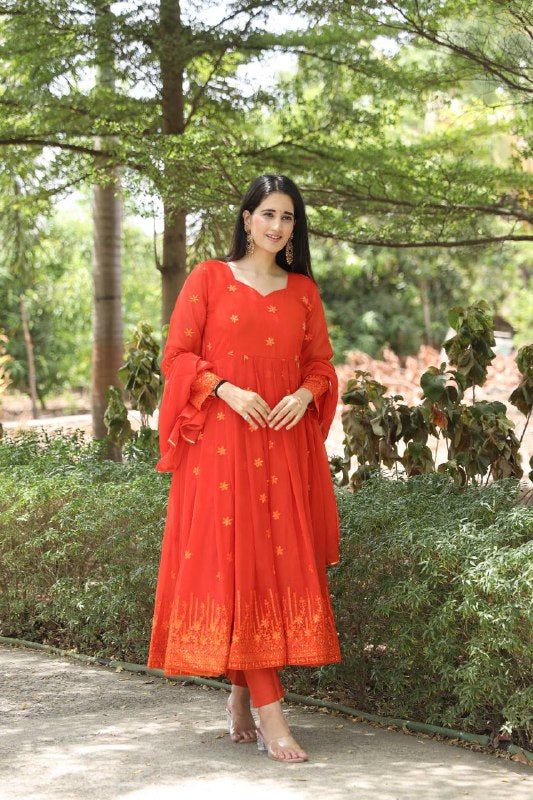 ORANGE PREMIUM READYMADE ANARKALI SUIT SET TD-6021