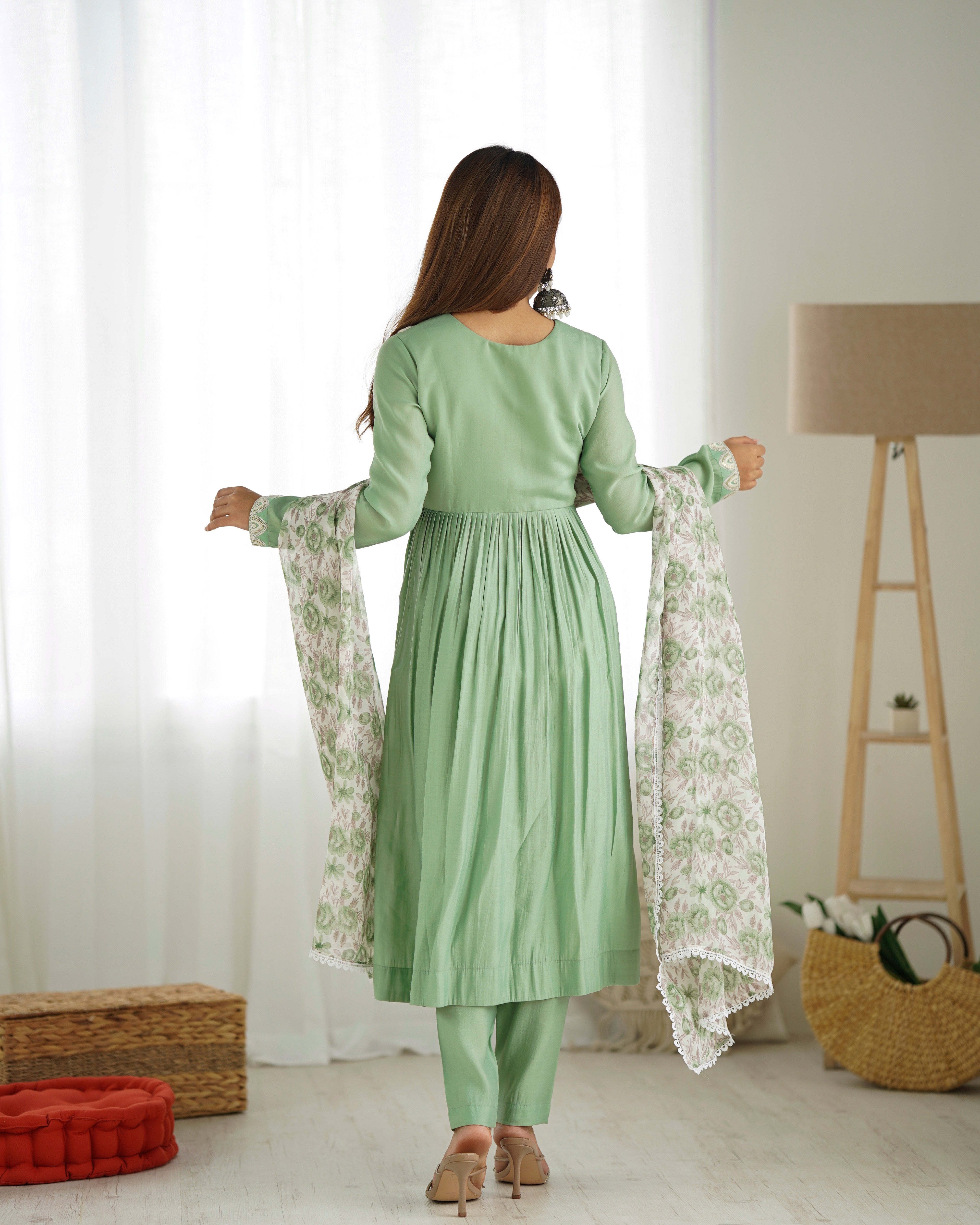 PURE SOFT HEAVY ROMANSILK NYRA CUT KURTA WITH DUPPTA SET