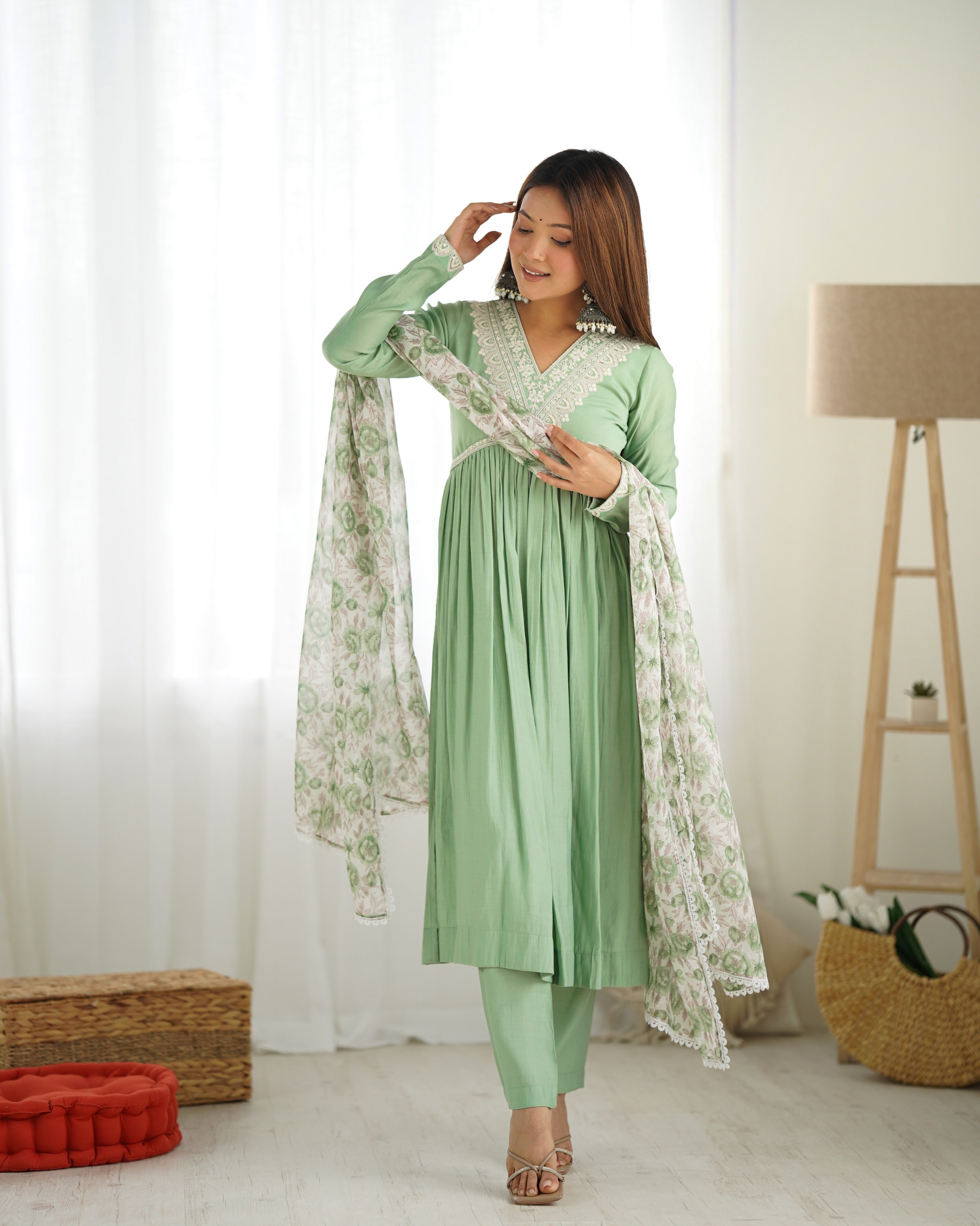 PURE SOFT HEAVY ROMANSILK NYRA CUT KURTA WITH DUPPTA SET