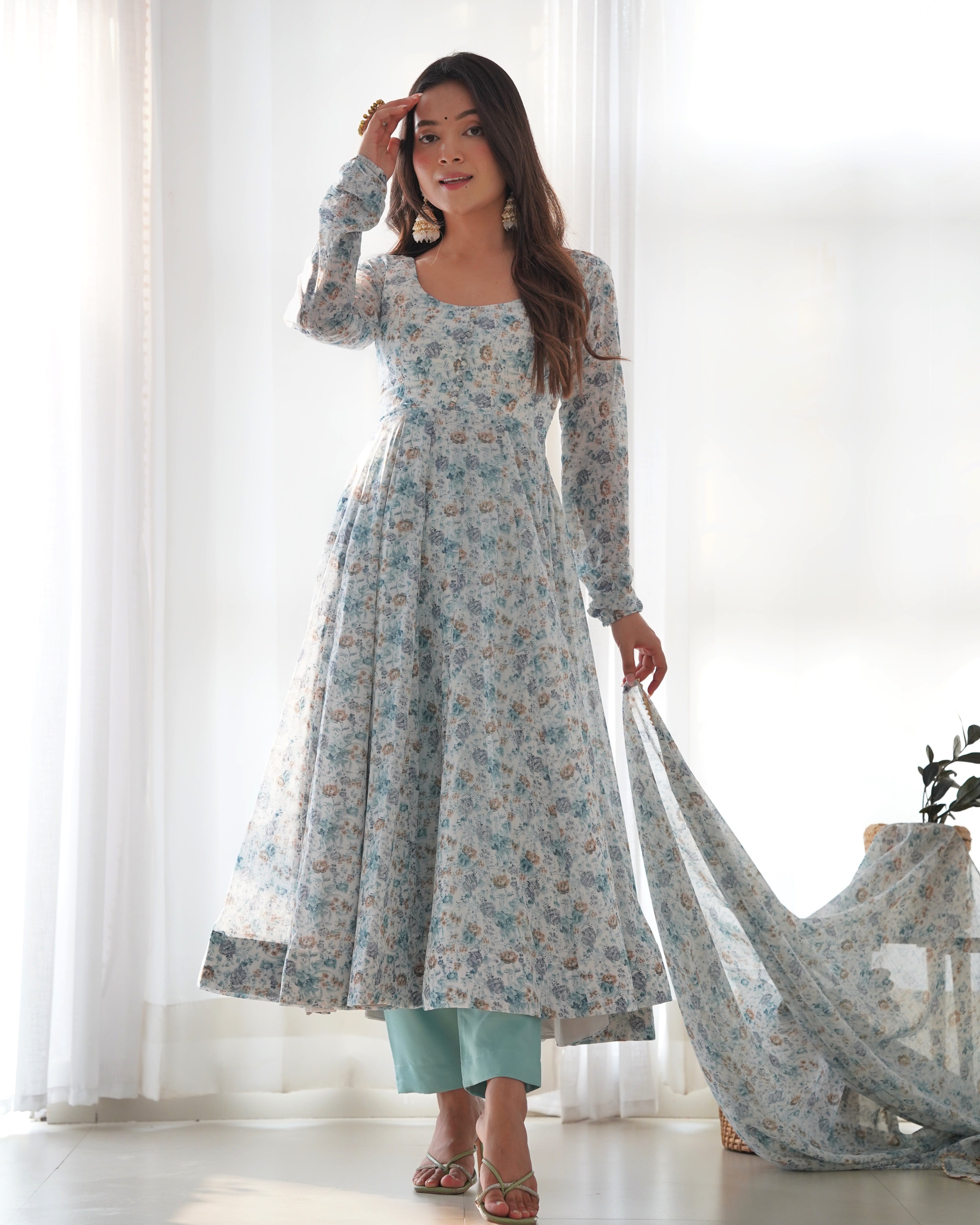 CHIFFON FLORAL ANARKALI FULL SET