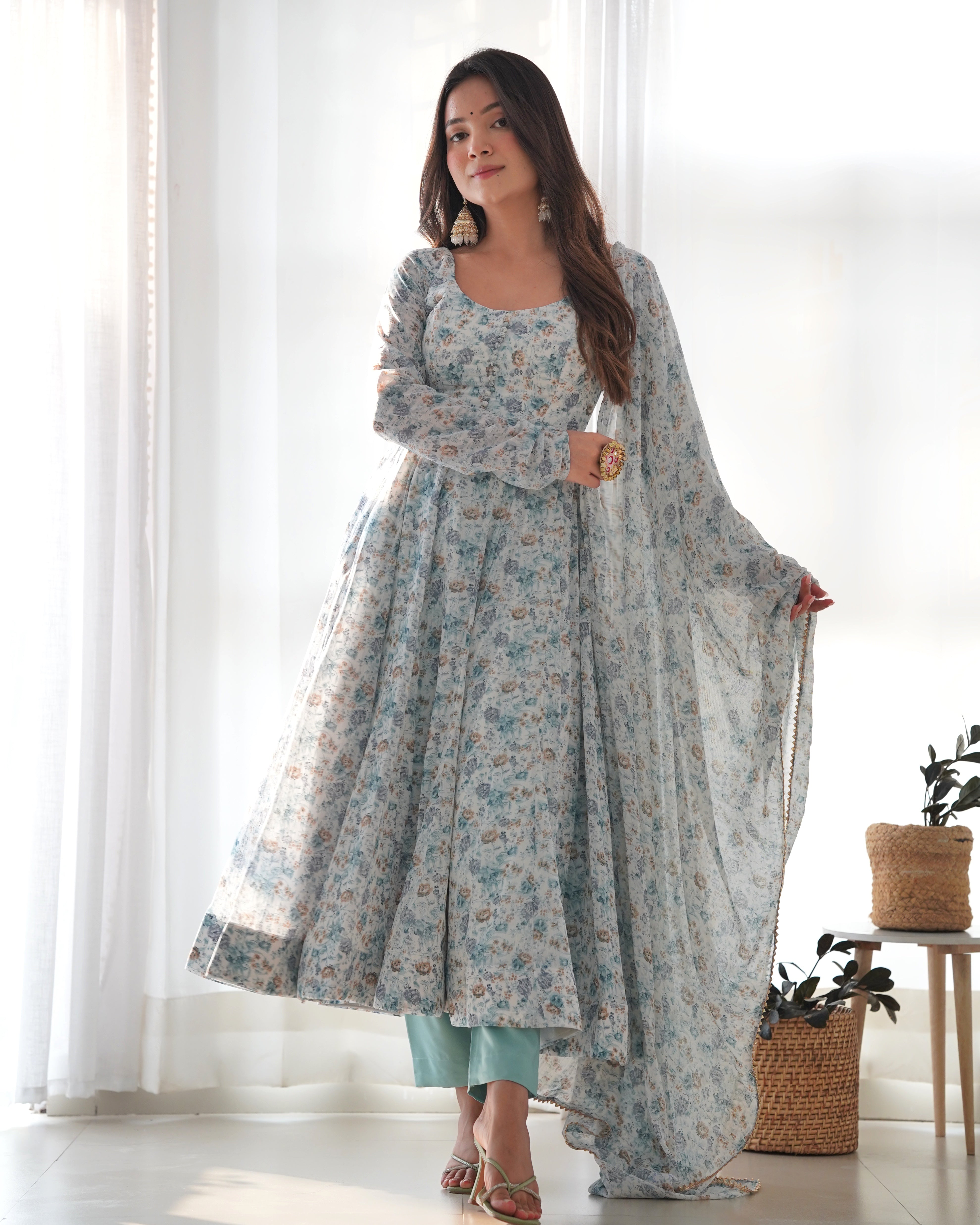 CHIFFON FLORAL ANARKALI FULL SET