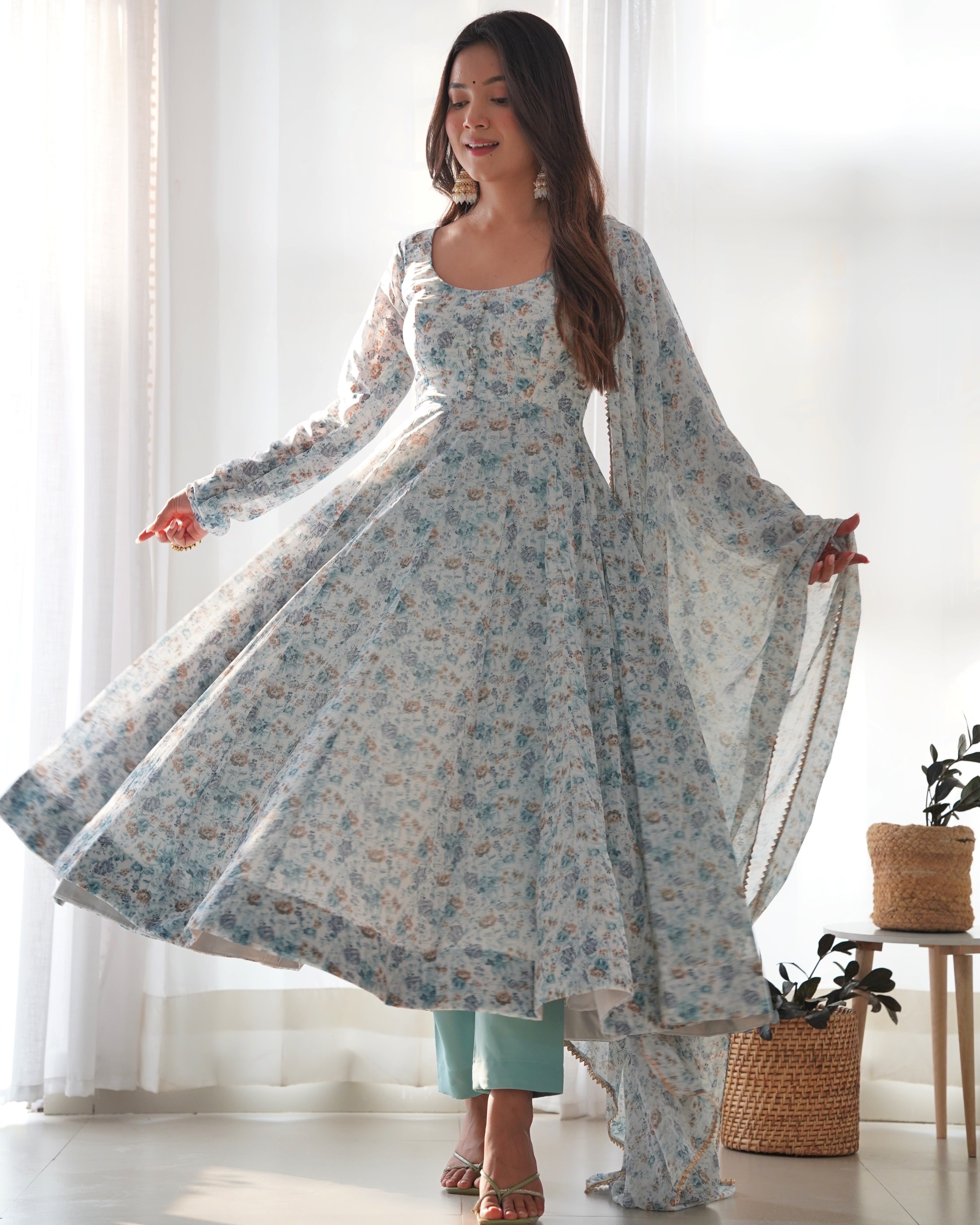 CHIFFON FLORAL ANARKALI FULL SET