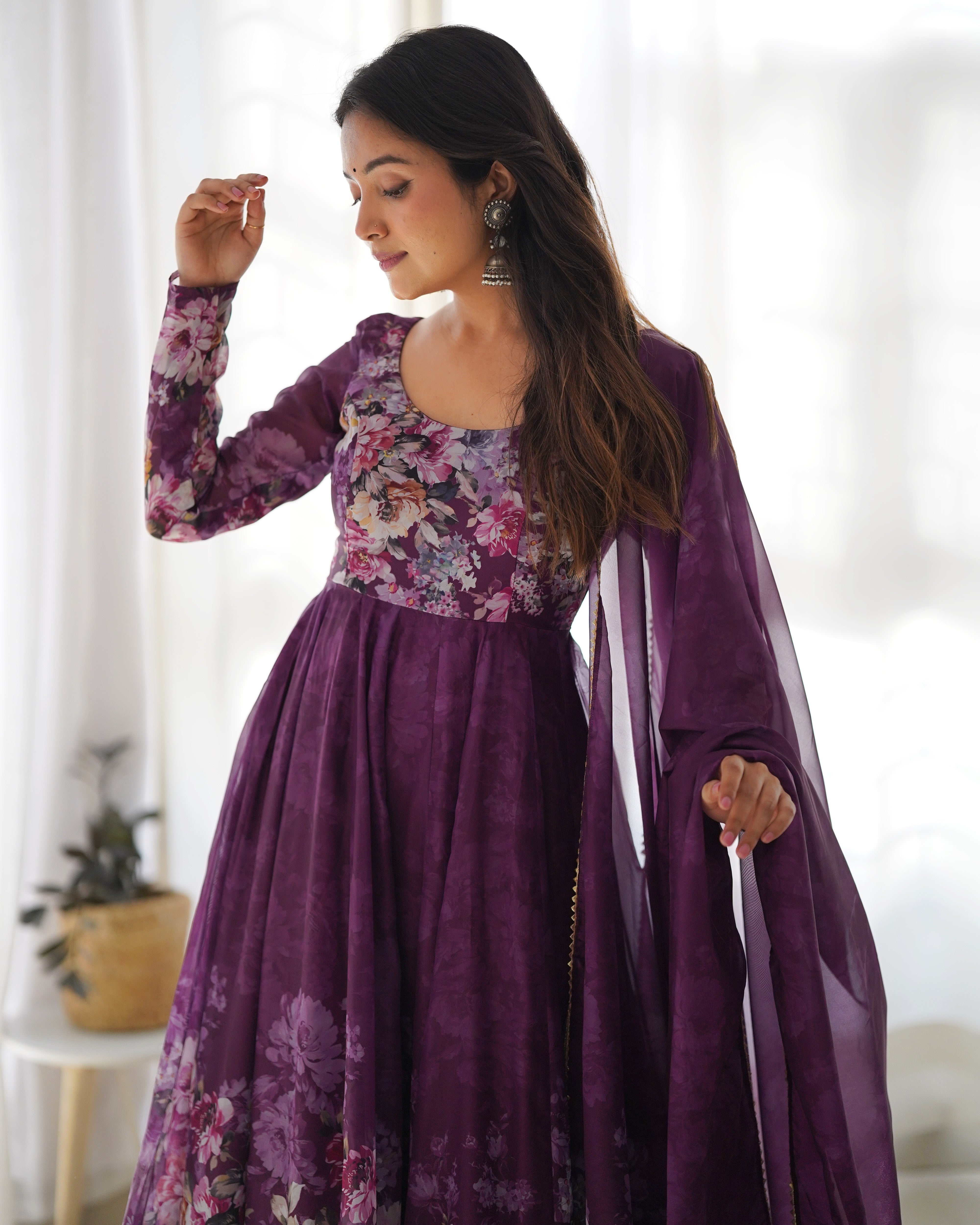 WINE FLORAL 3D ANARKALI