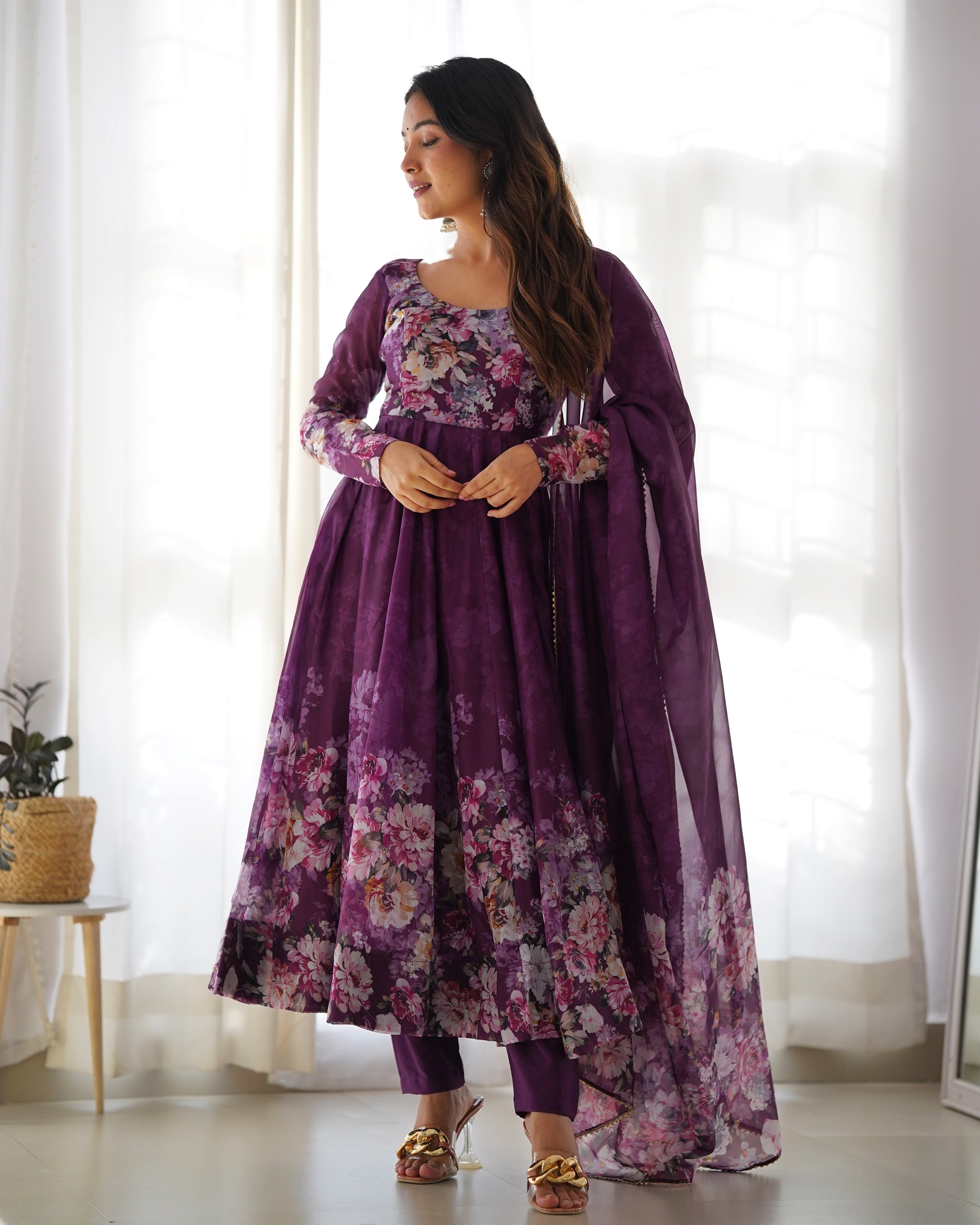 WINE FLORAL 3D ANARKALI