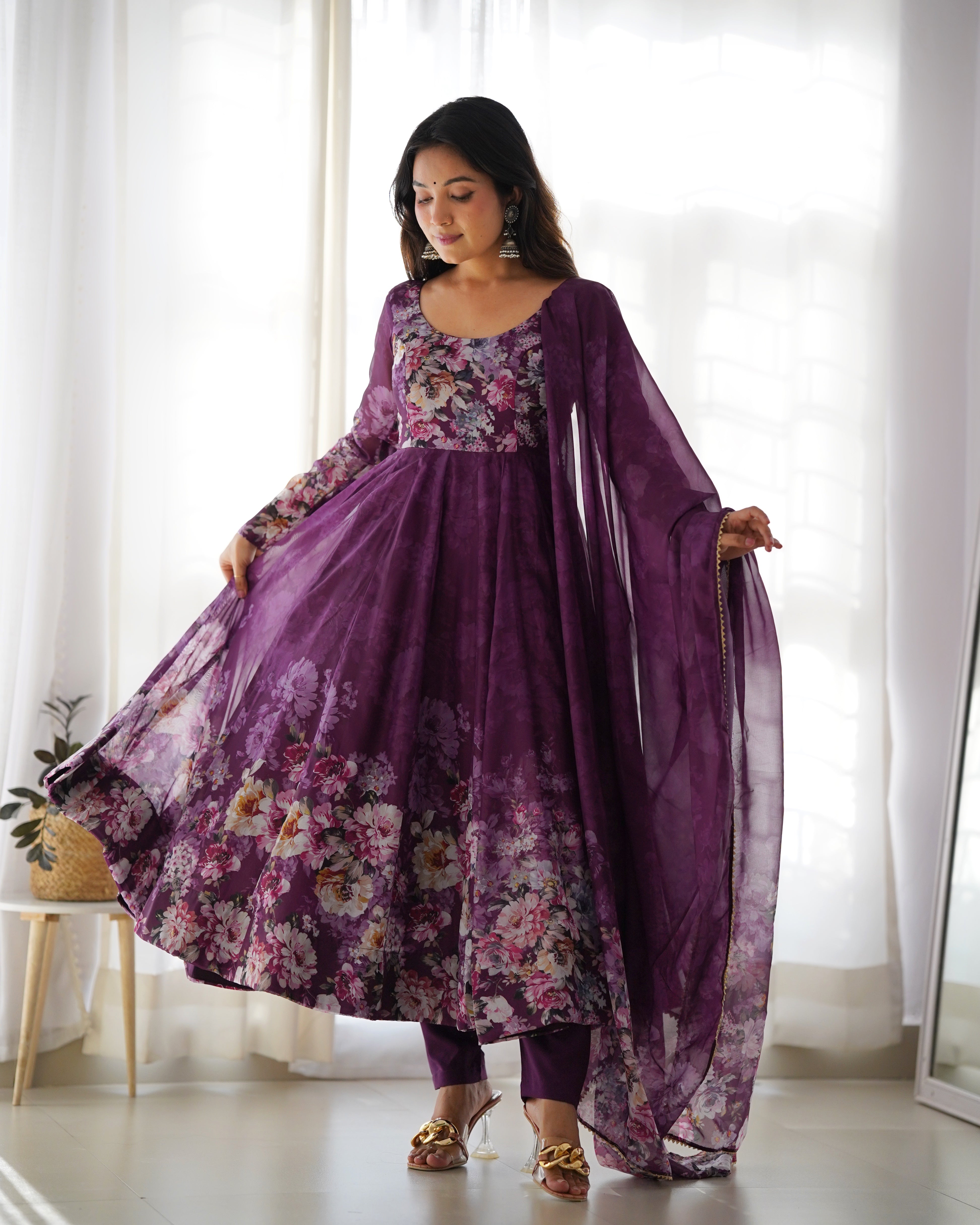 WINE FLORAL 3D ANARKALI