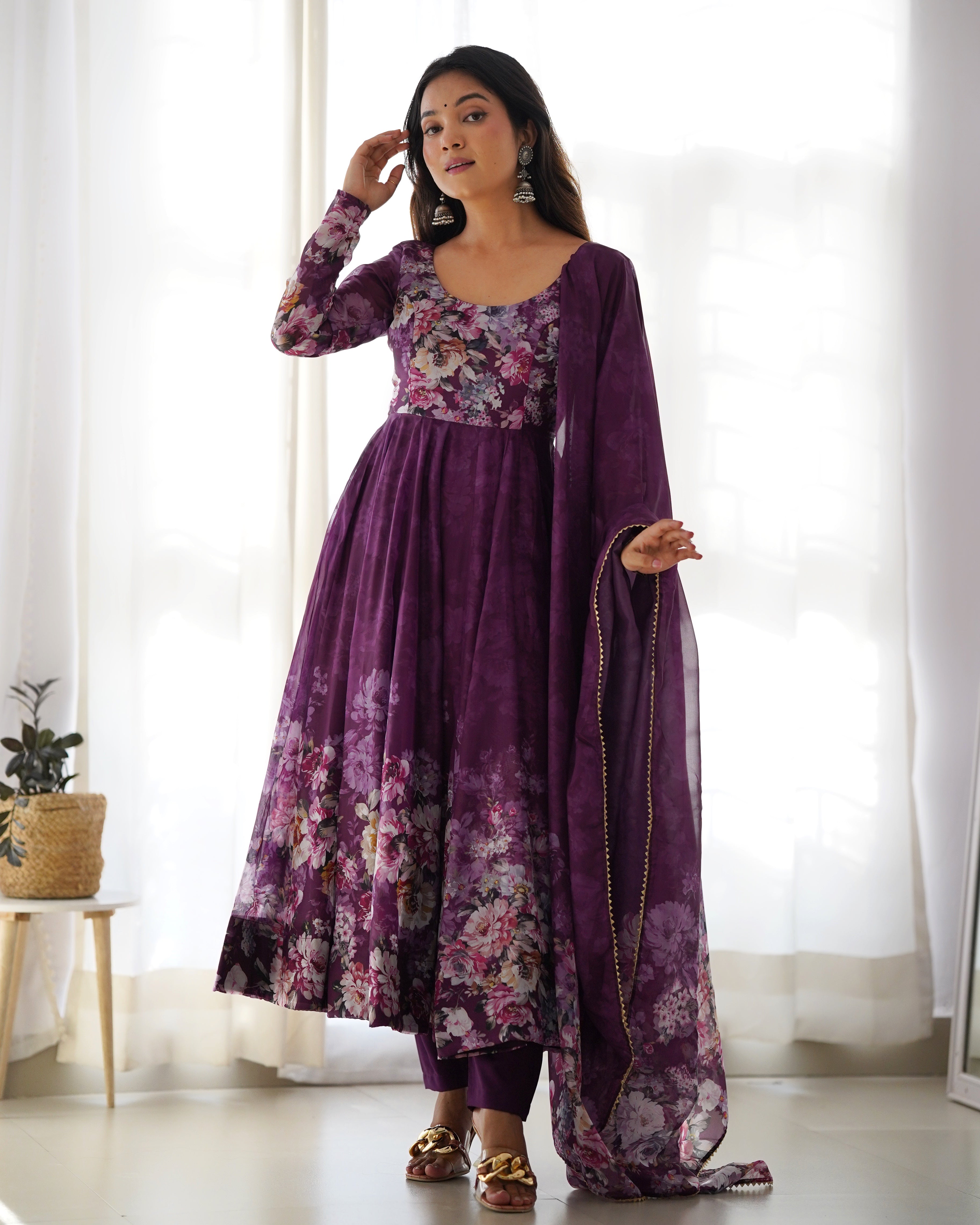 WINE FLORAL 3D ANARKALI