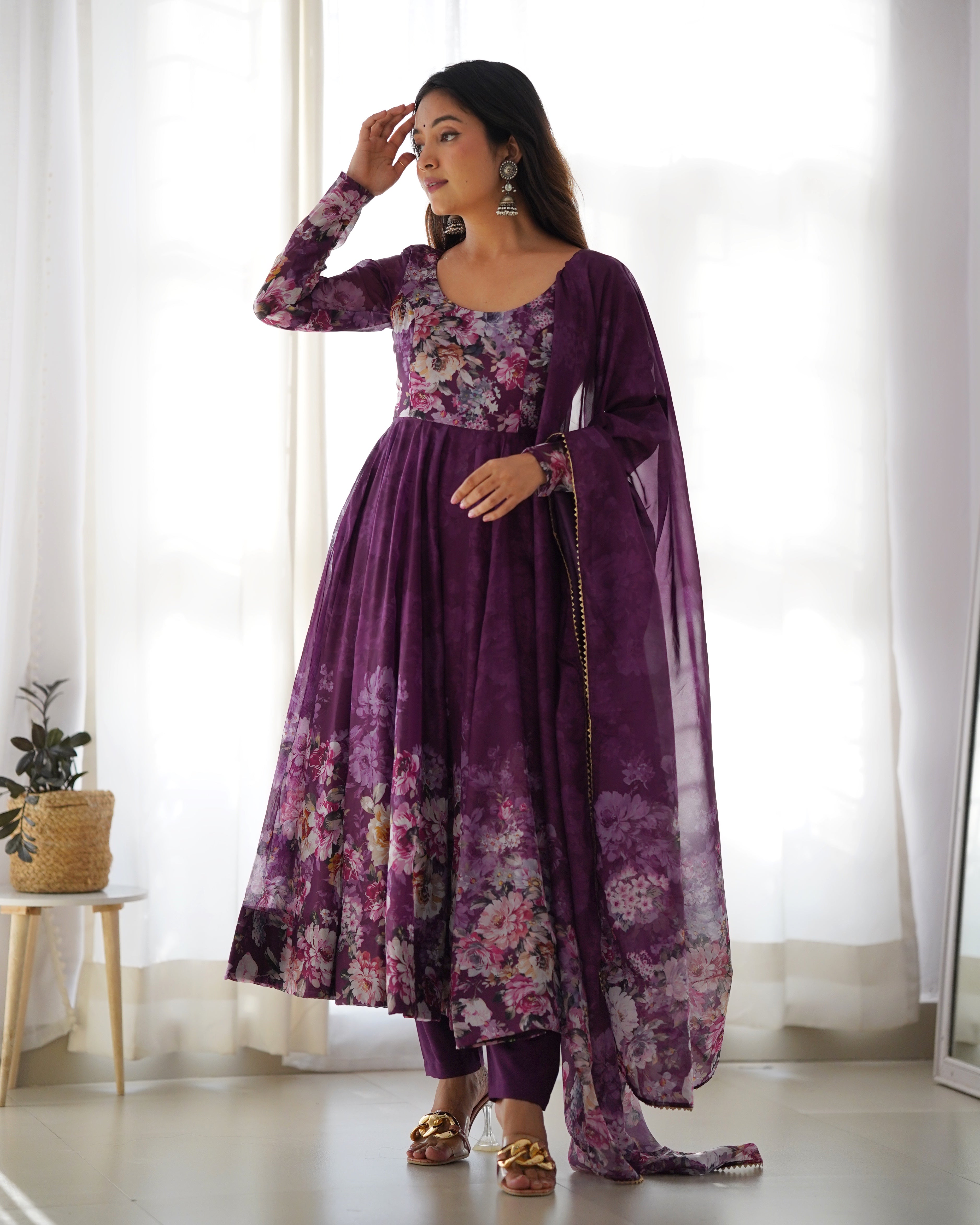 WINE FLORAL 3D ANARKALI