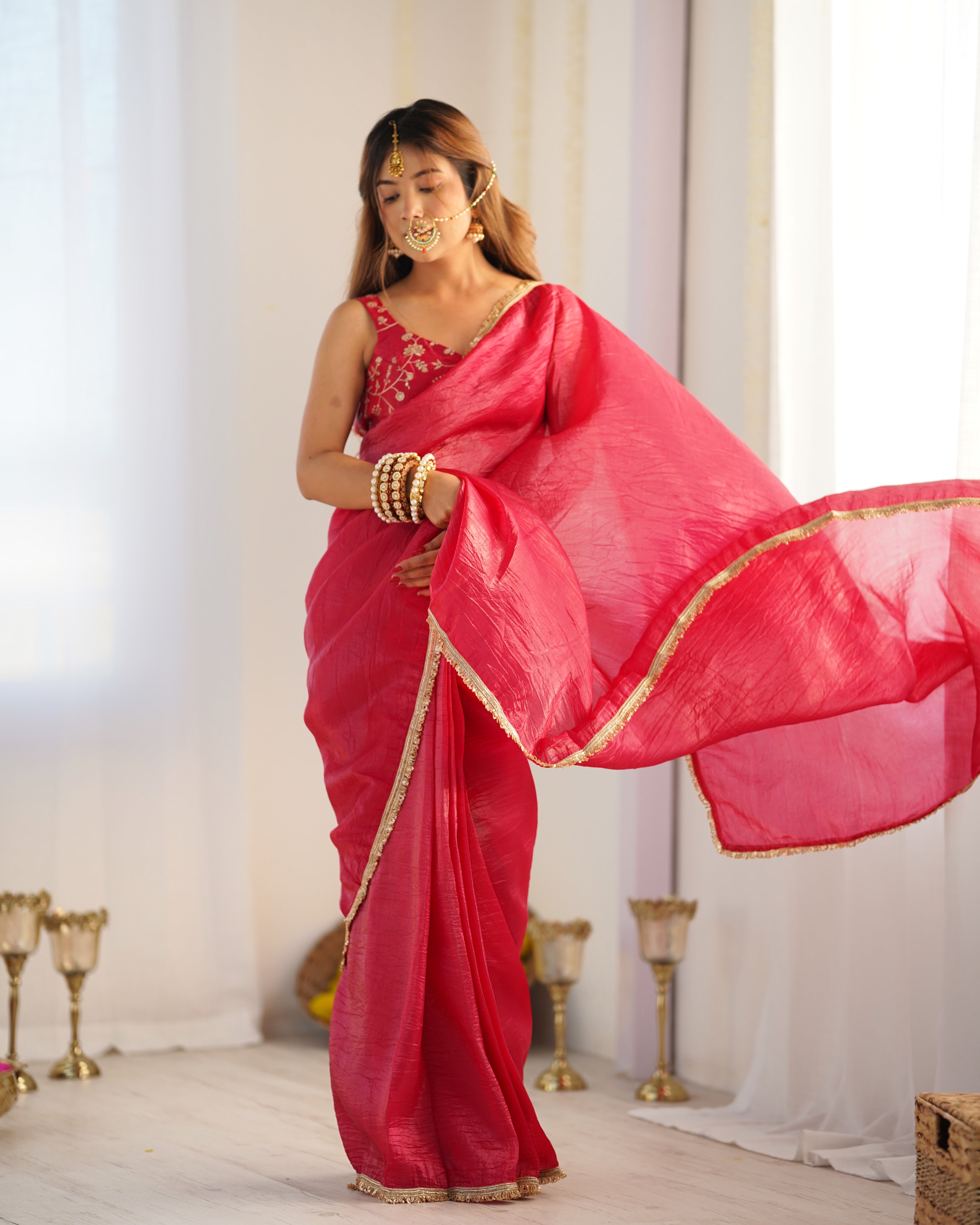 READY TO WEAR PREDRAPPED REAY TO WEAR SAREE WITH FULL STTICHED BLOUSE